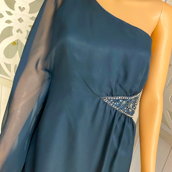 Free People Navy Sheer Over Cocktail Dress with Side Sequins & Beads Size 2 - Picture 6 of 9